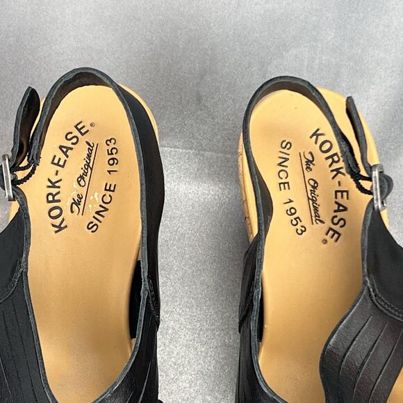 Kork-Ease Adelanto Wedge Sandals Women’s 8 Platform Slingback Black Leather Y2K - Picture 15 of 16